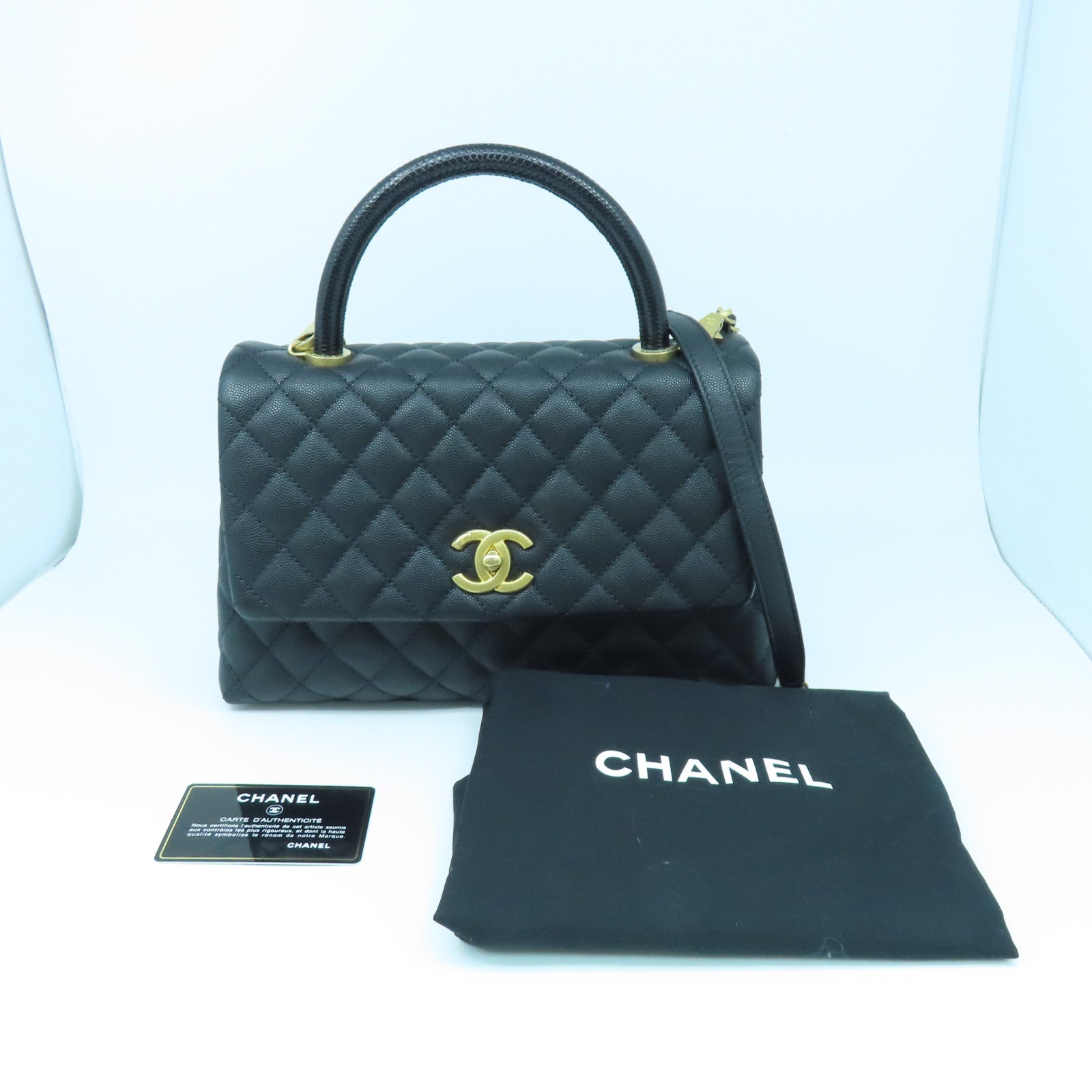 CHANEL rhombic cowhide leather CoCo Handle gold buckle shoulder bag black