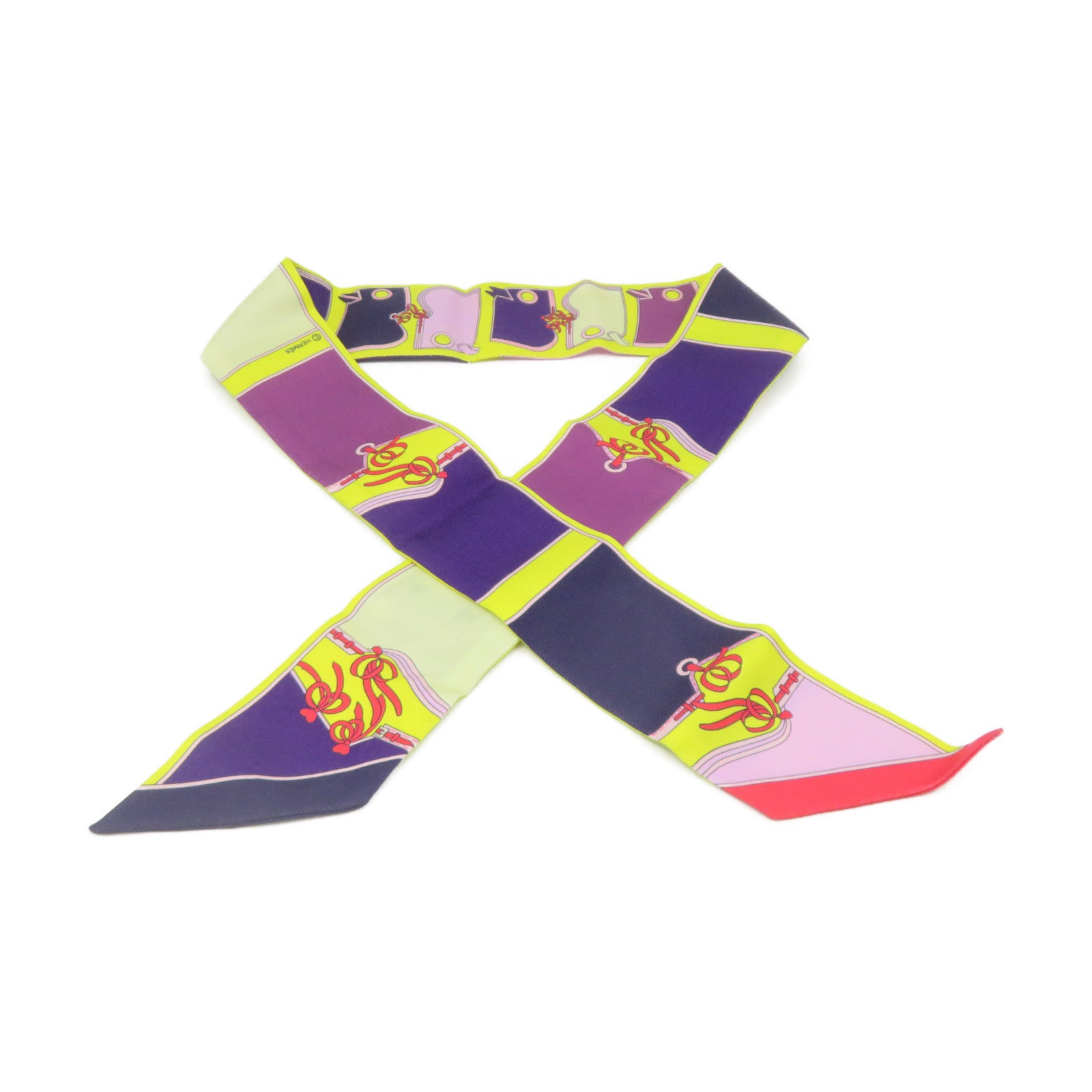 HERMES Silk Twilly Scarf Purple/Yellow/Color
