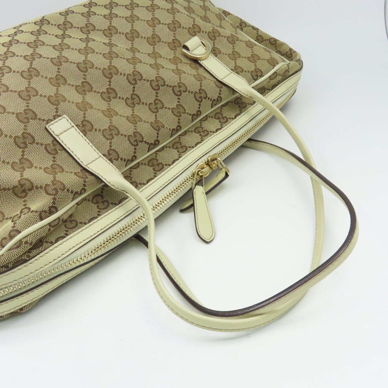 GUCCI 帆布/牛皮皮革Shoulder Bag金扣肩背袋白色