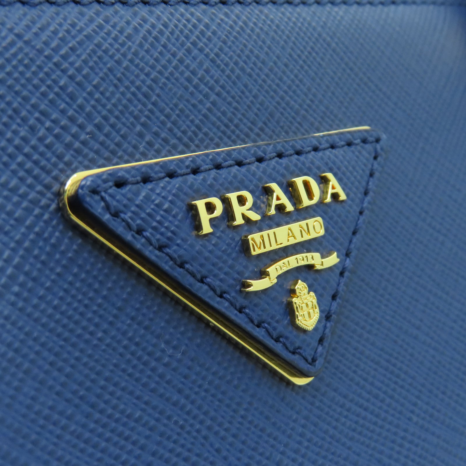 PRADA Saffiano leather 2 Way Shoulder gold buckle handle shoulder bag blue