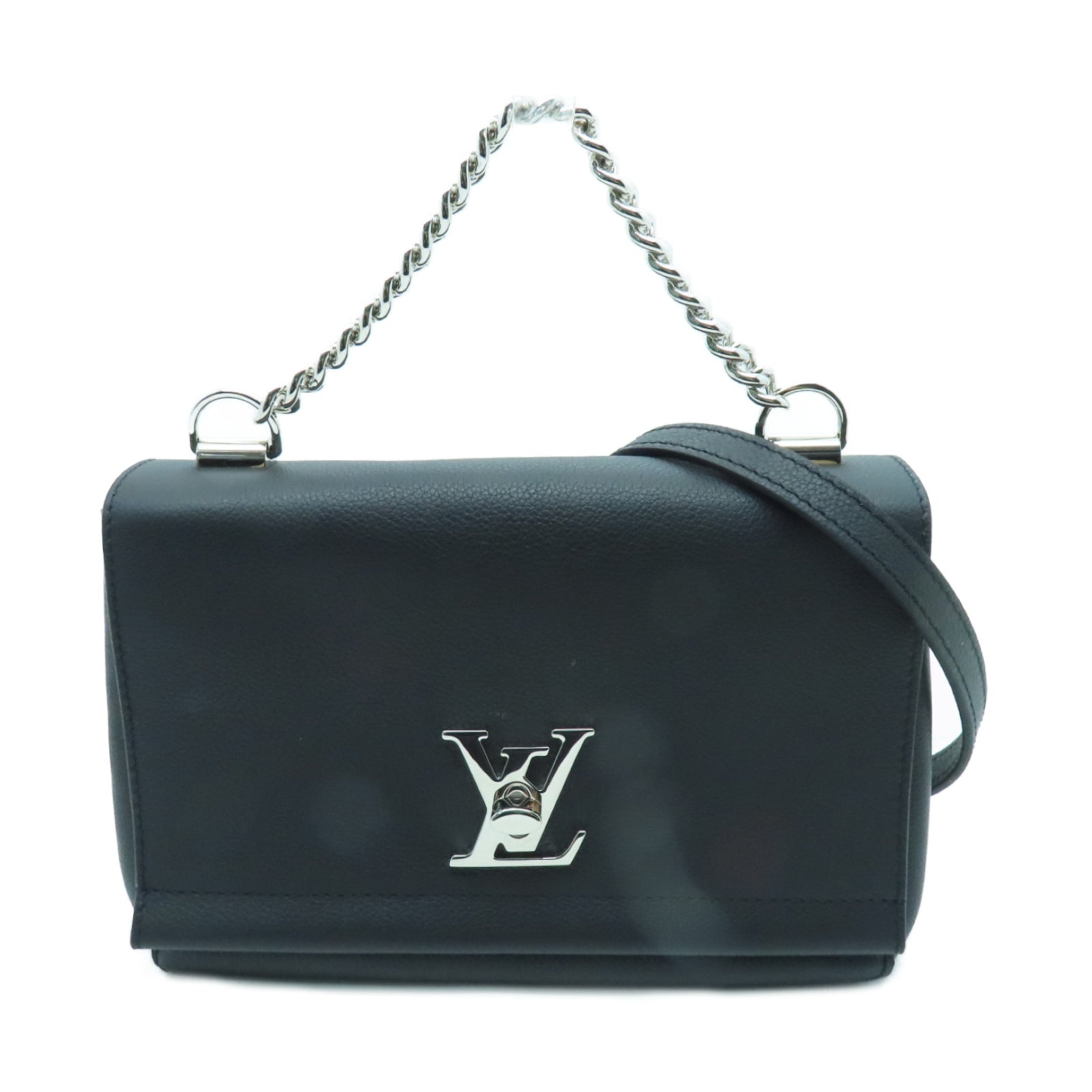 LOUIS VUITTON Taurillon Lockme II BB銀扣肩背袋黑色