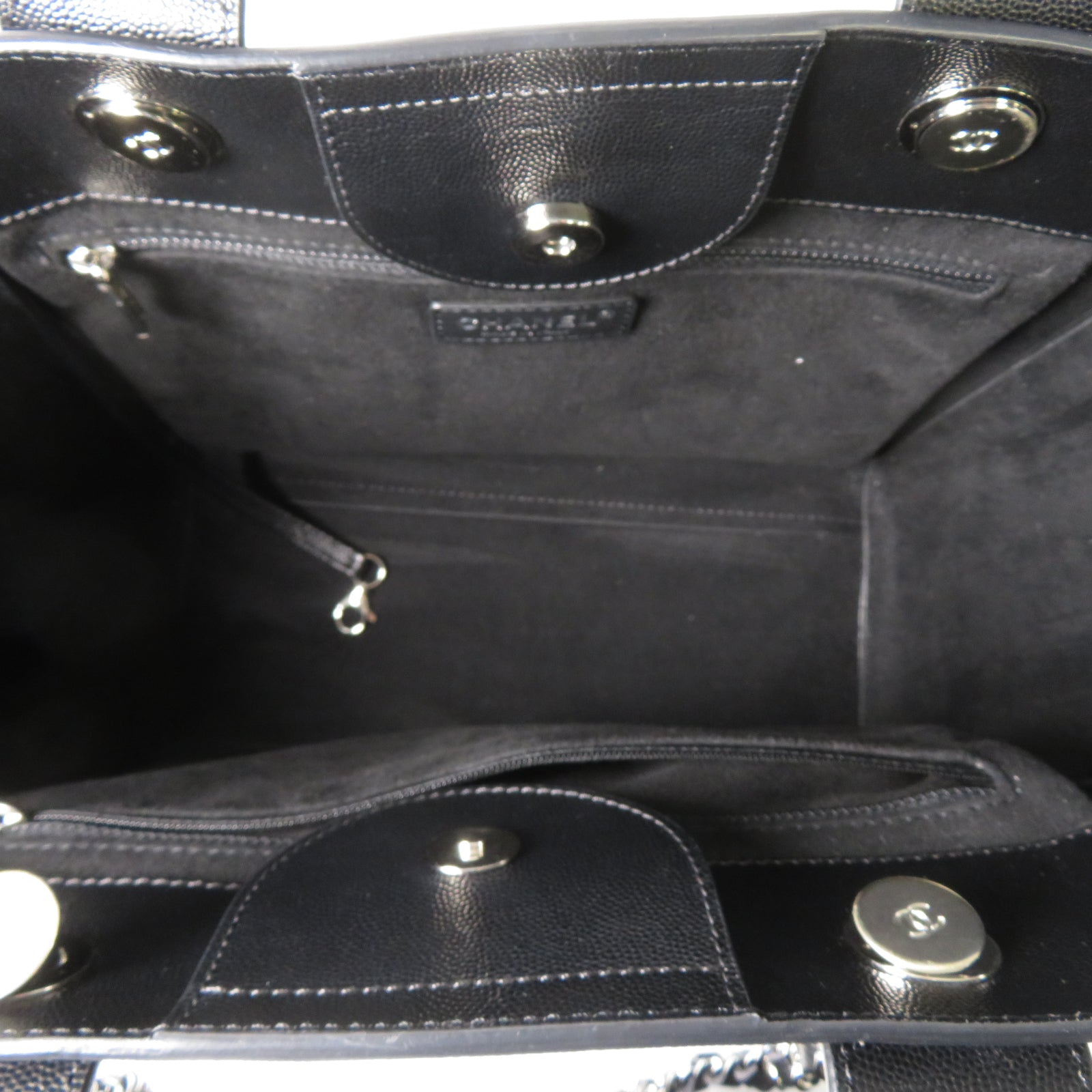CHANEL 牛皮皮革Deauville銀扣鏈帶手挽肩背兩用袋黑色