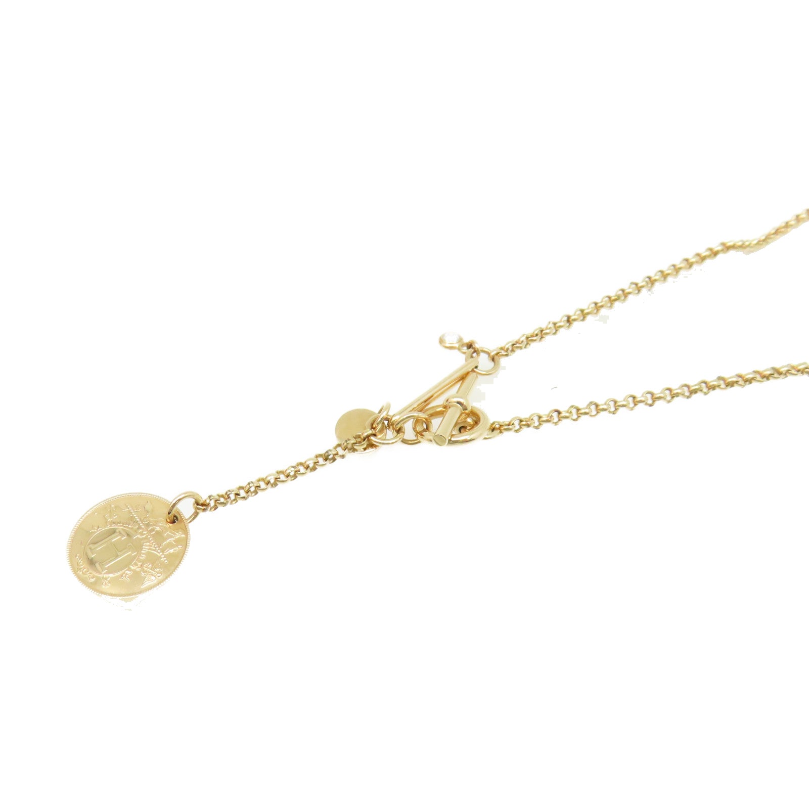 HERMES 18K玫瑰金/0.04ct鑽石Ex-Libris Pendant Necklace項鏈金色