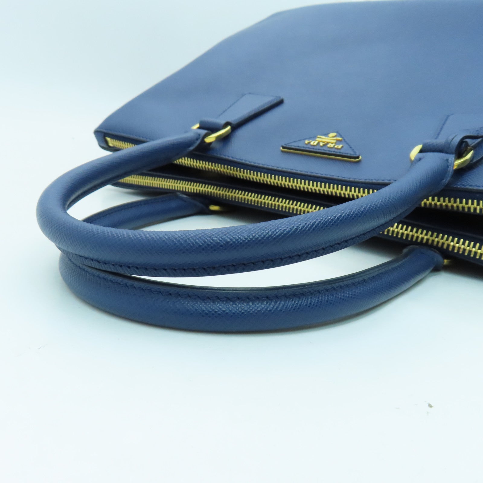 PRADA Saffiano leather 2 Way Shoulder gold buckle handle shoulder bag blue