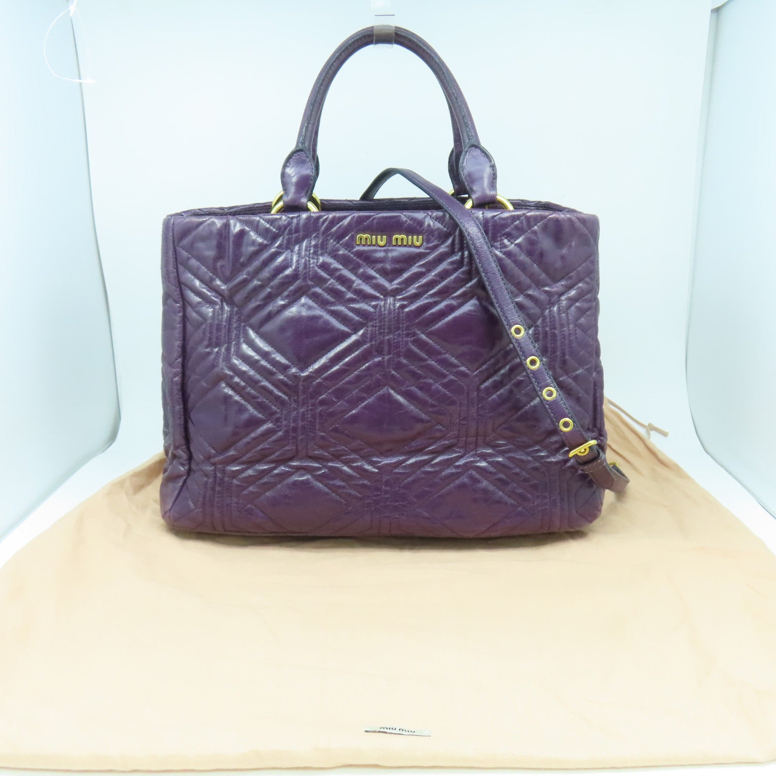 Miu Miu 【激減優惠】牛皮皮革2 Way Shoulder Bag金扣手挽肩背兩用袋紫色
