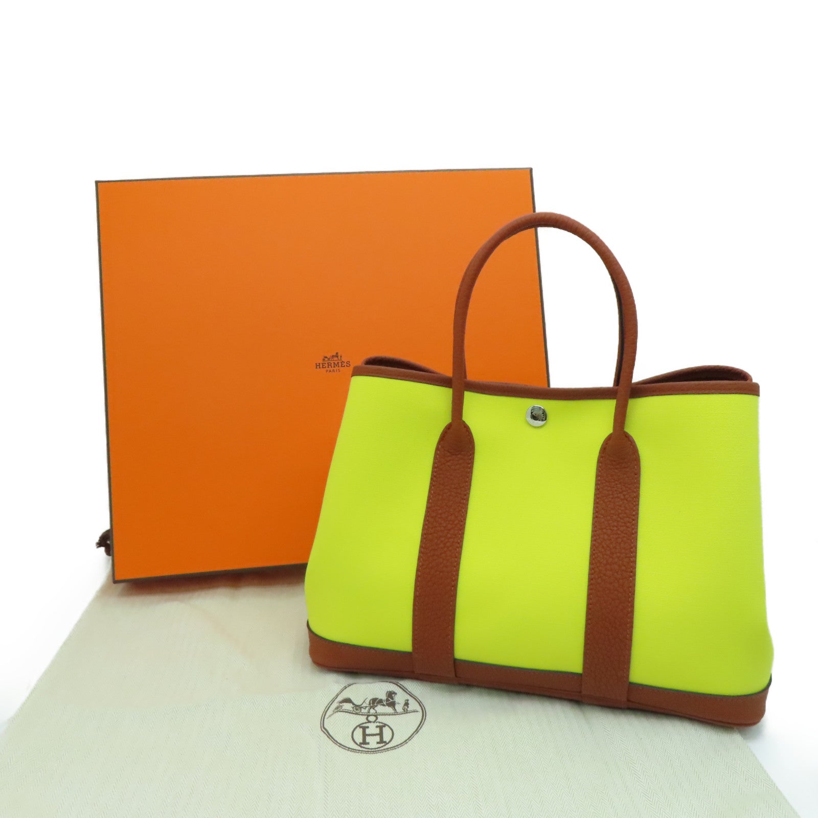 HERMES 【激减优惠】Toile帆布Garden Party TPM银扣手挽袋黄色/Jaune Citron/红铜色/Cuivre