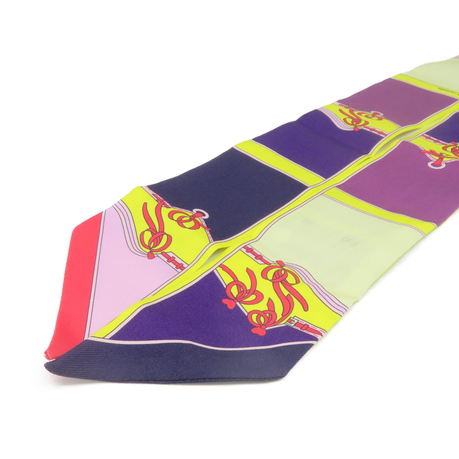 HERMES Silk Twilly Scarf Purple/Yellow/Color