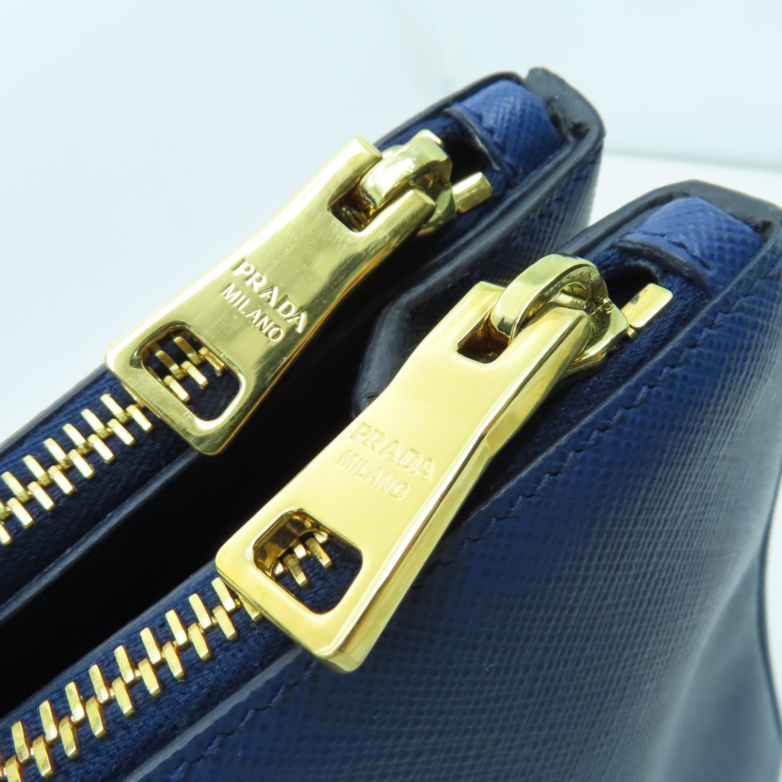 PRADA Saffiano leather 2 Way Shoulder gold buckle handle shoulder bag blue