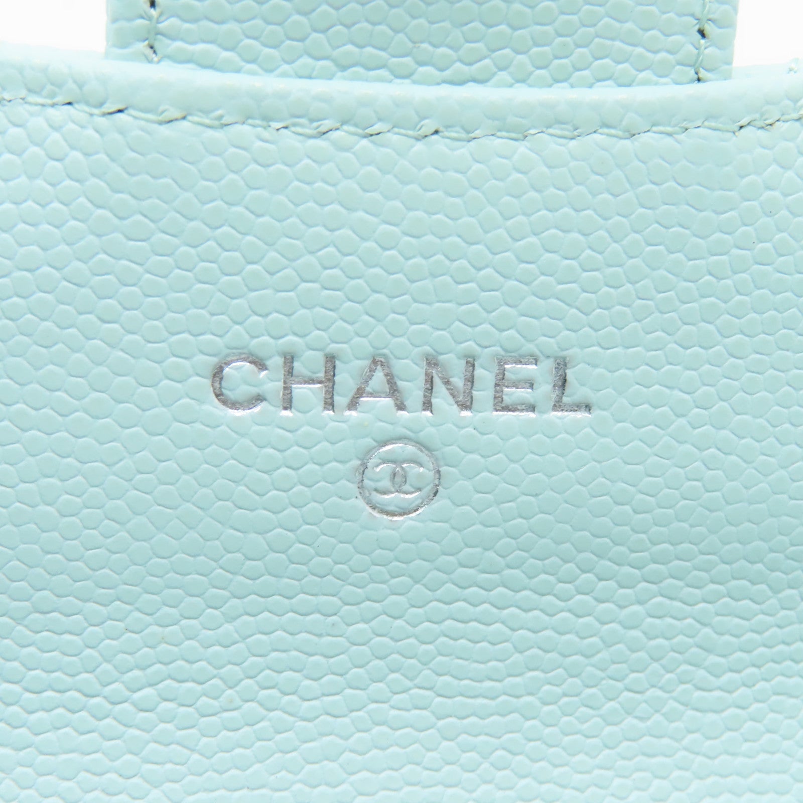 CHANEL 菱格Caviar皮革Classic Flap Card Holder銀扣卡片套淺藍色
