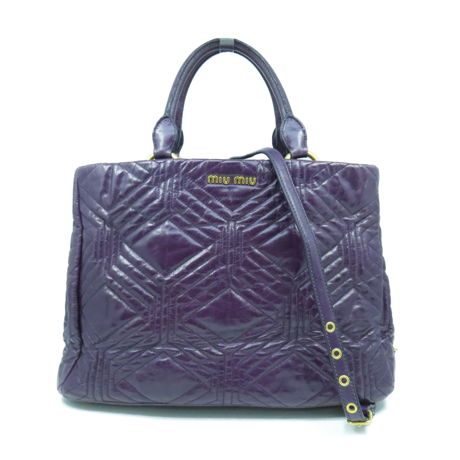 Miu Miu 【激減優惠】牛皮皮革2 Way Shoulder Bag金扣手挽肩背兩用袋紫色