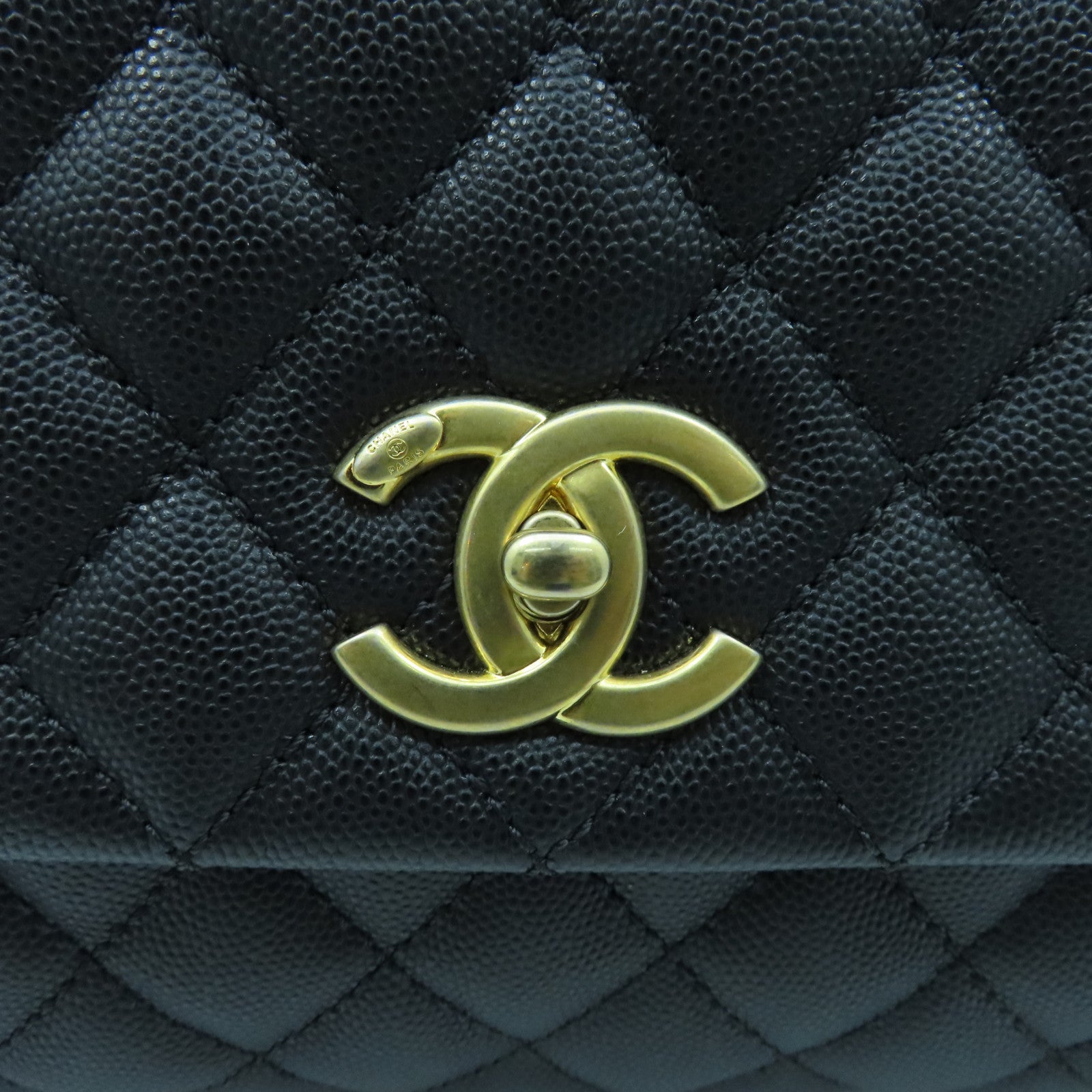 CHANEL rhombic cowhide leather CoCo Handle gold buckle shoulder bag black