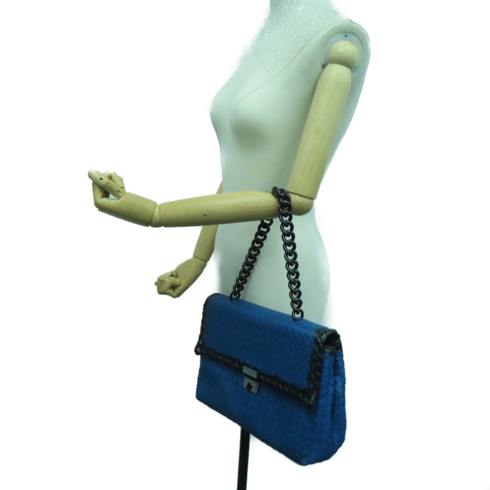 BOTTEGA VENETA 牛皮皮革Shoulder Bag链带肩背袋蓝色