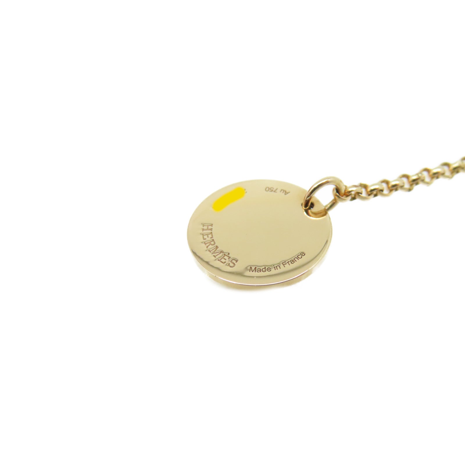HERMES 18K玫瑰金/0.04ct鑽石Ex-Libris Pendant Necklace項鏈金色