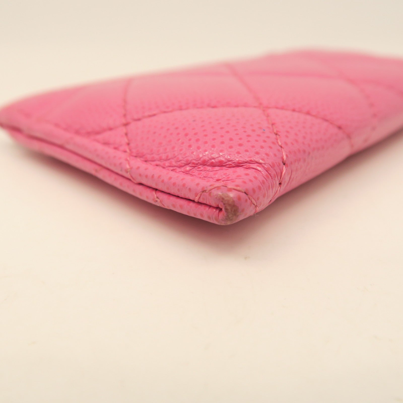 CHANEL rhombic cowhide leather Card Case gold buckle card holder pink