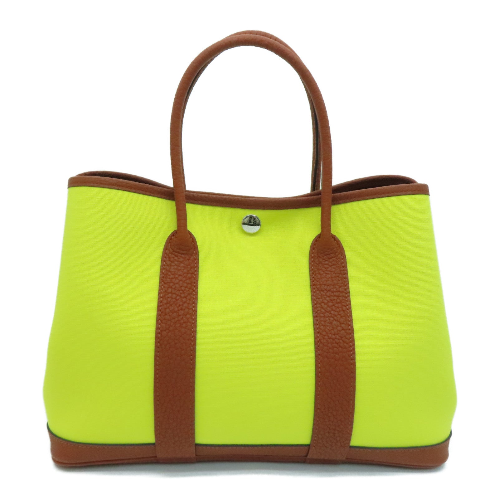 HERMES 【激减优惠】Toile帆布Garden Party TPM银扣手挽袋黄色/Jaune Citron/红铜色/Cuivre