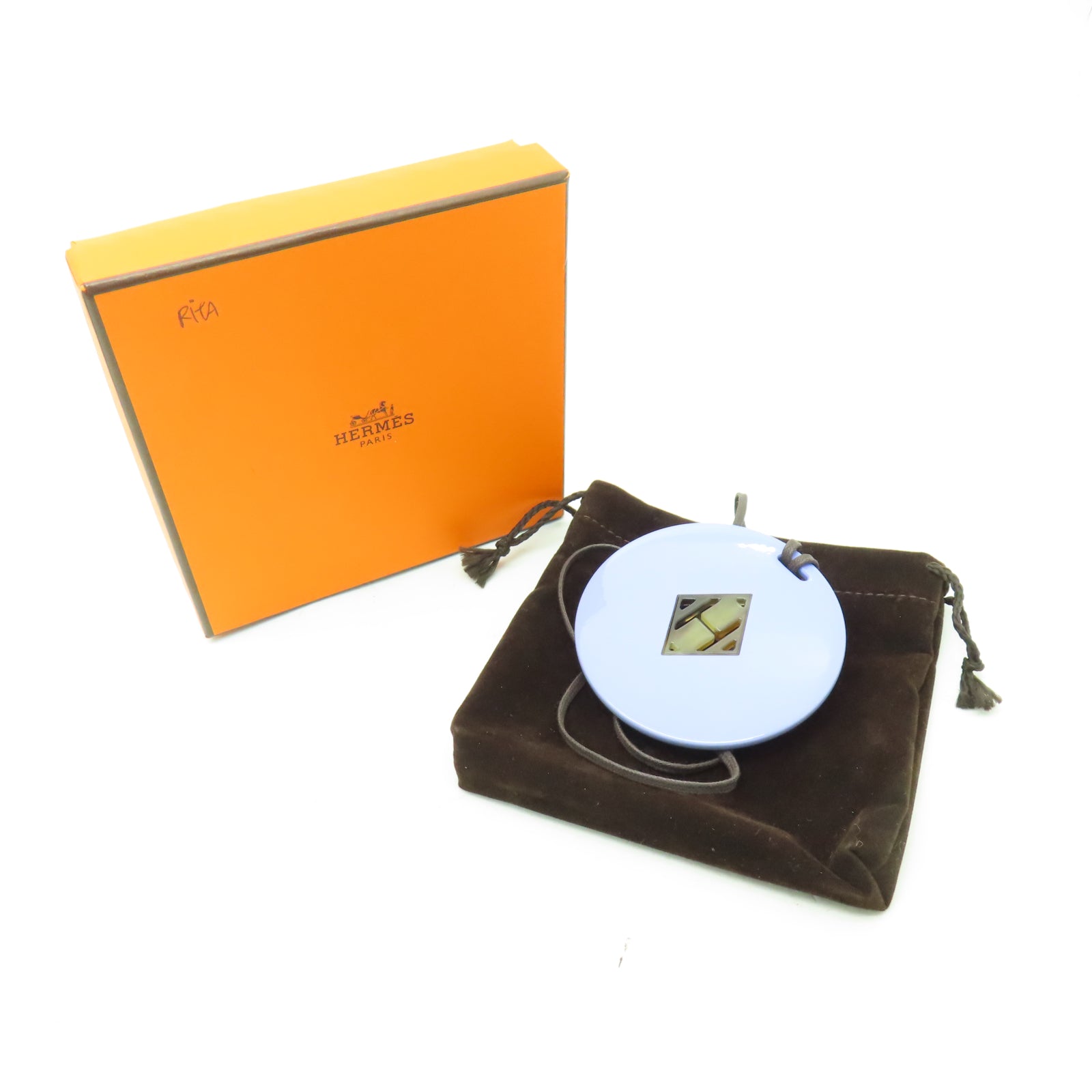 HERMES PVC塗層帆布Necklace項鍊淺藍色/啡色