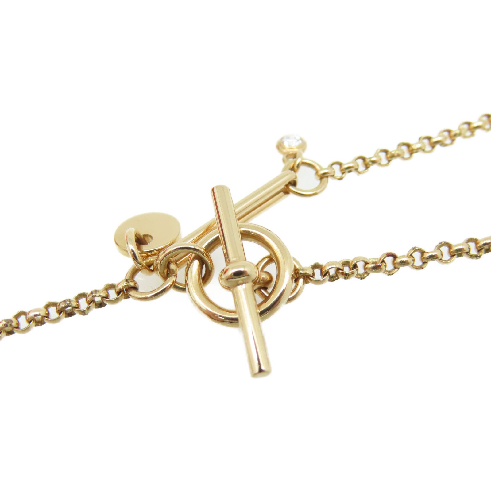 HERMES 18K玫瑰金/0.04ct鑽石Ex-Libris Pendant Necklace項鏈金色