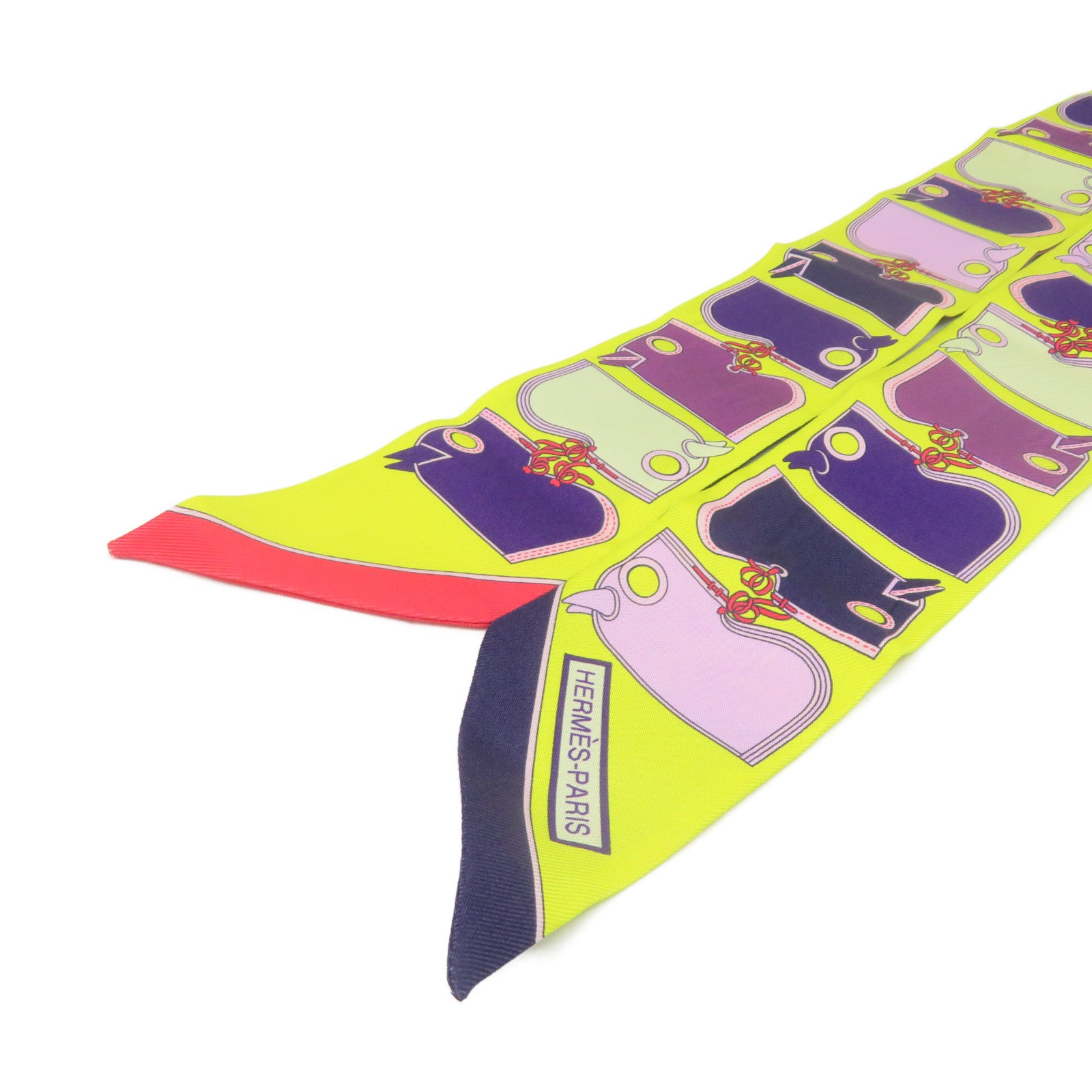 HERMES Silk Twilly Scarf Purple/Yellow/Color