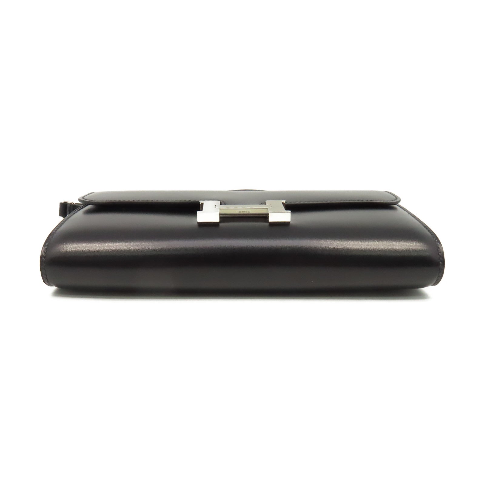HERMES Box Calf皮革Constance To Go Clutch Shoulder Bag銀扣手拿肩背兩用袋Noir黑色