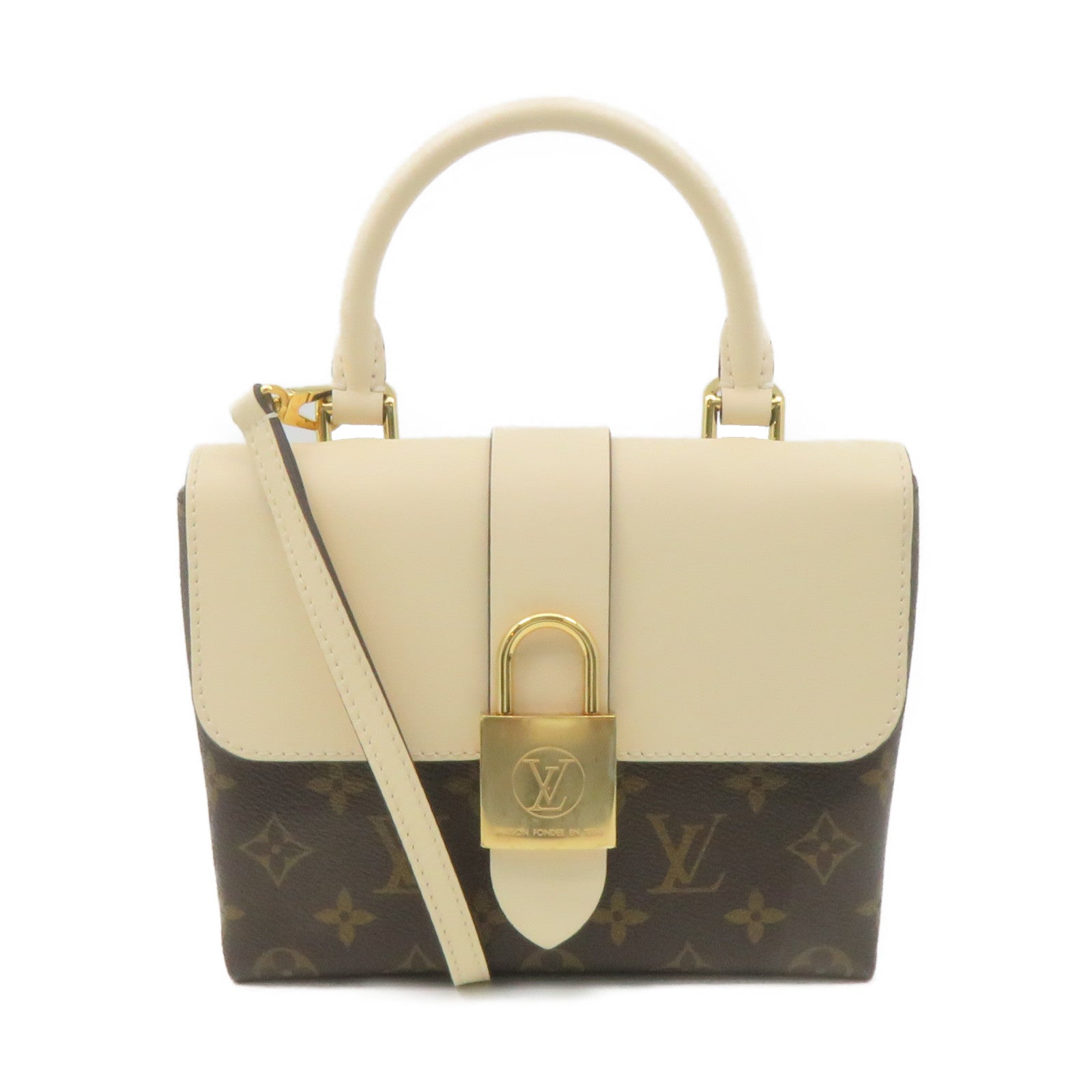 LOUIS VUITTON Monogram Locky BB金扣手挽肩背兩用袋啡色/米白色