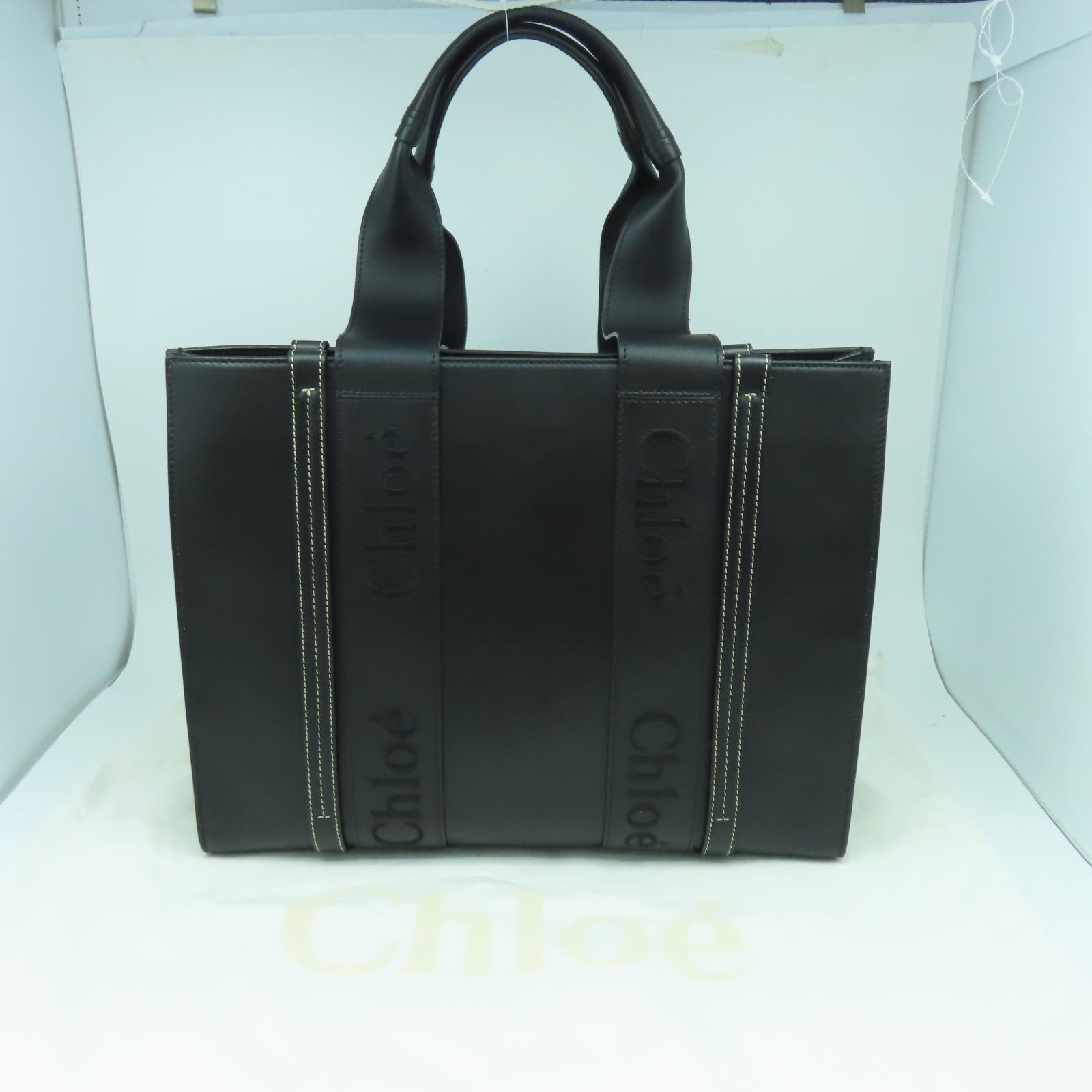 Chloe 牛皮皮革Medium Woody Tote Bag肩背袋黑色