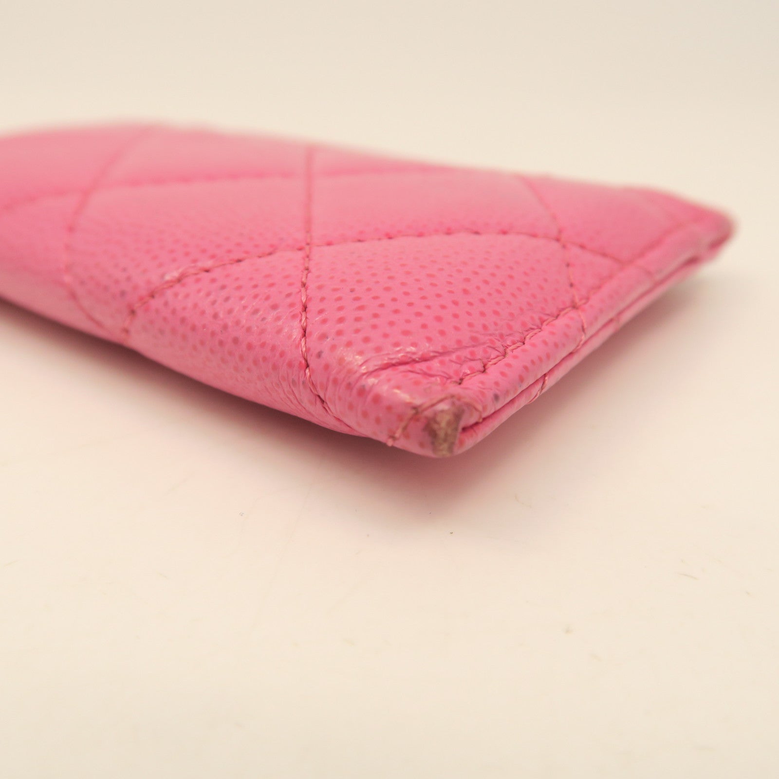 CHANEL rhombic cowhide leather Card Case gold buckle card holder pink