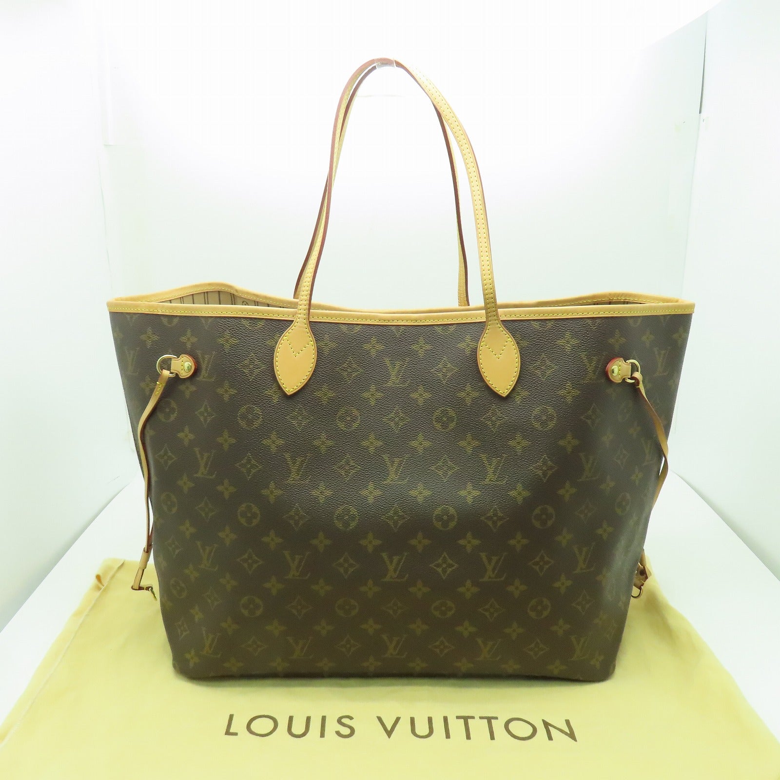 LOUIS VUITTON Monogram Neverfull GM金扣手挽袋啡色