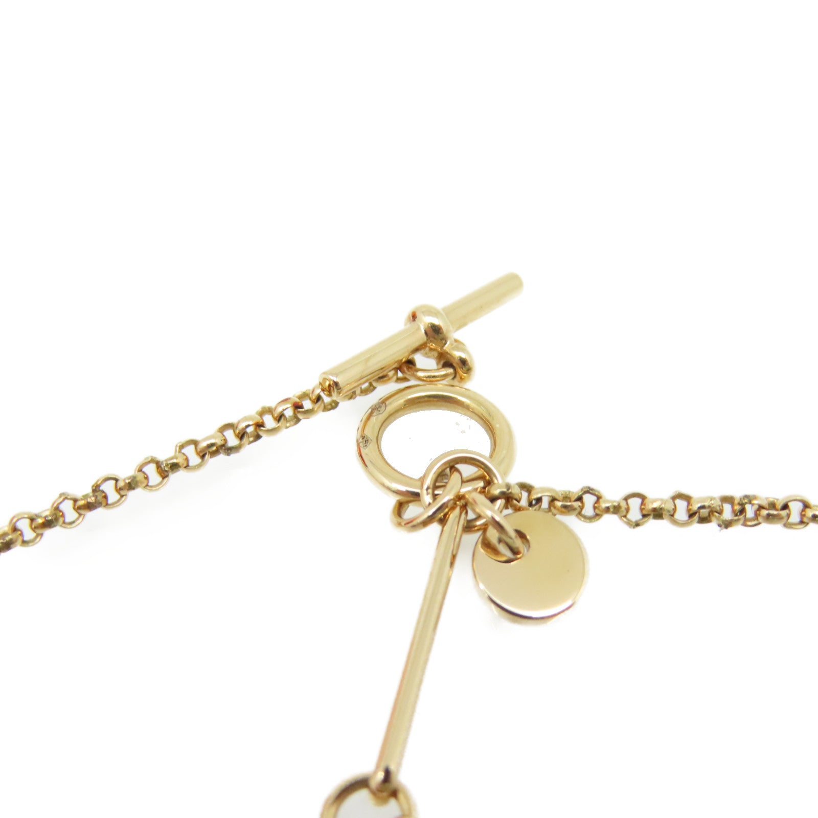 HERMES 18K玫瑰金/0.04ct鑽石Ex-Libris Pendant Necklace項鏈金色