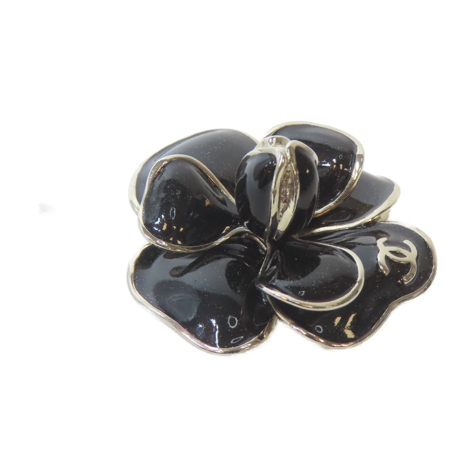 CHANEL 金屬Brooch銀扣胸針黑色