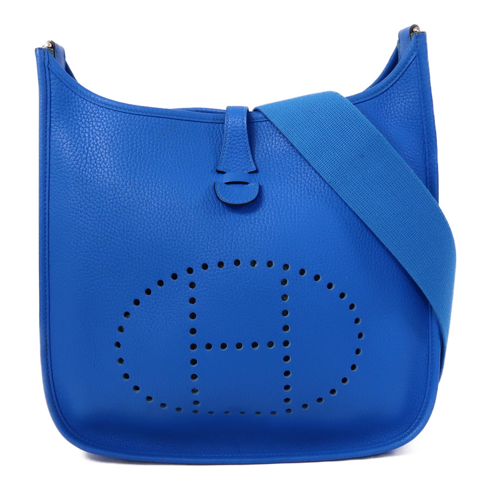 HERMES Clemence皮革Evelyne PM銀扣肩背袋水妖藍色