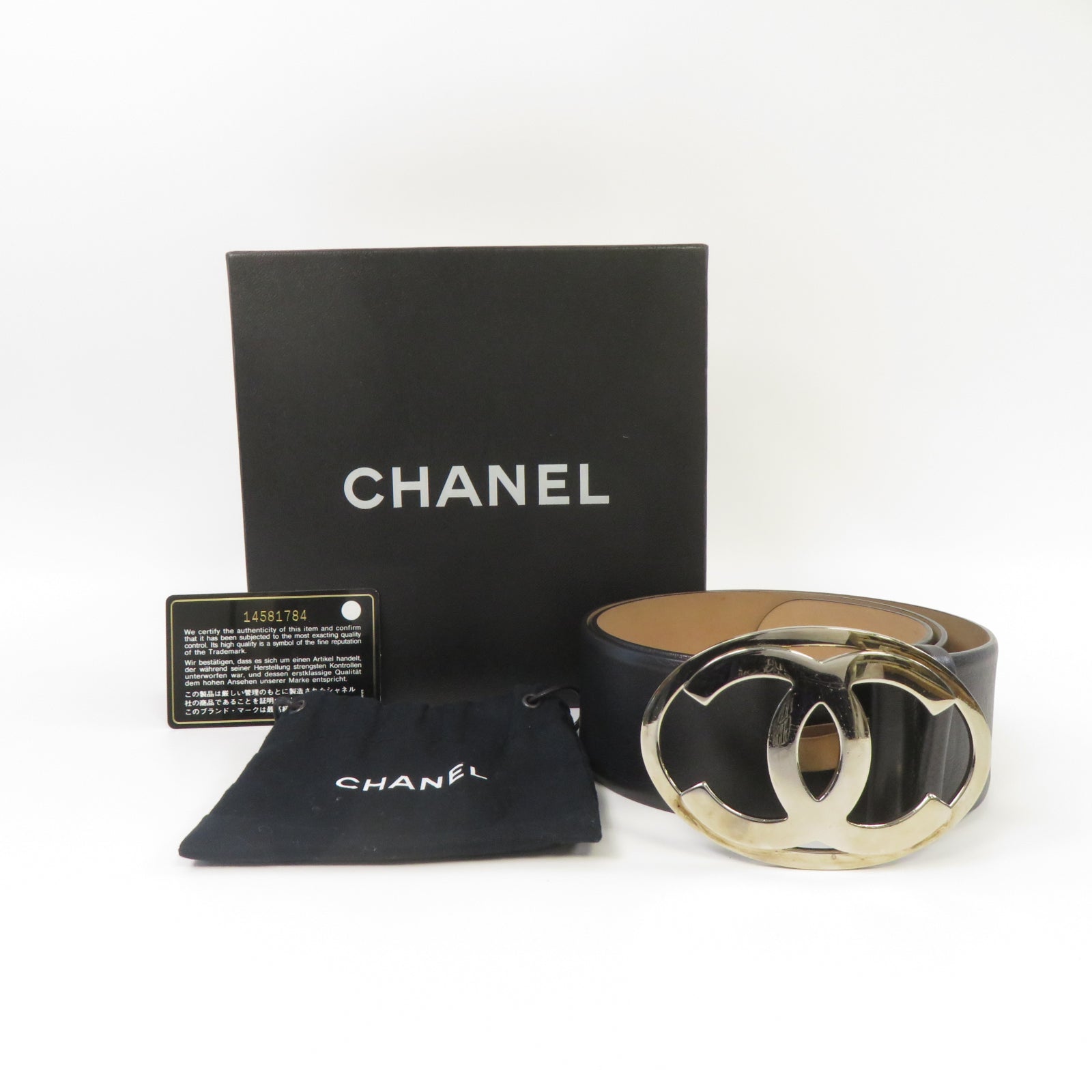CHANEL 牛皮皮革Belt 80cm金扣皮帶黑色