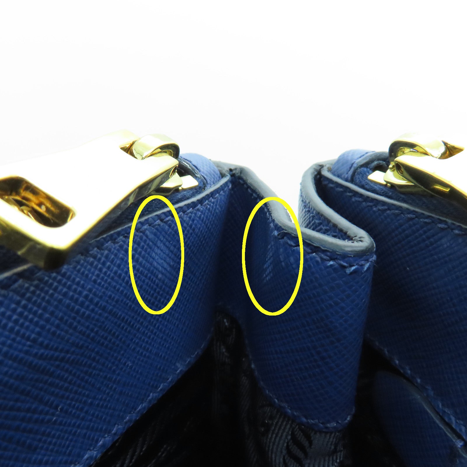 PRADA Saffiano leather 2 Way Shoulder gold buckle handle shoulder bag blue