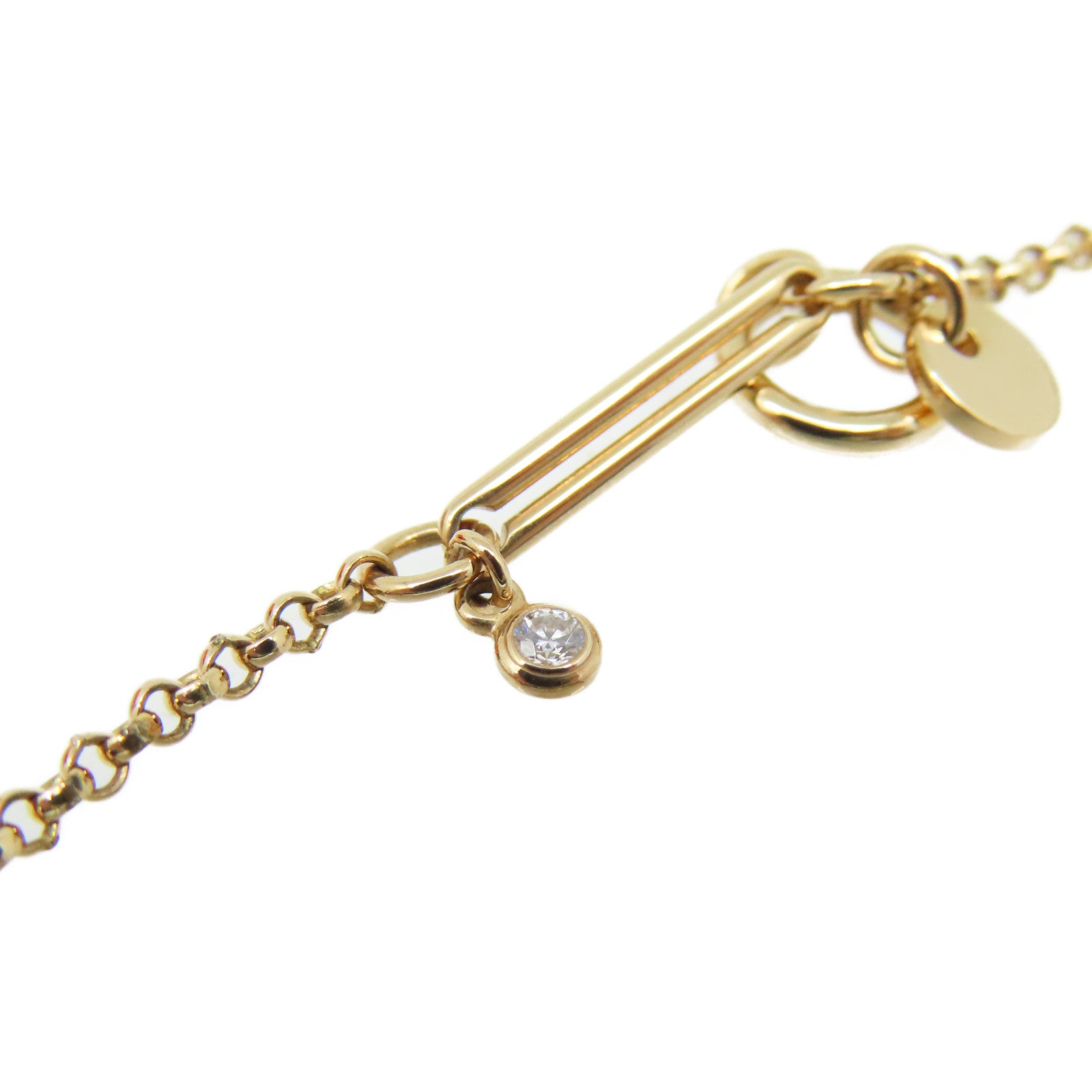 HERMES 18K玫瑰金/0.04ct鑽石Ex-Libris Pendant Necklace項鏈金色