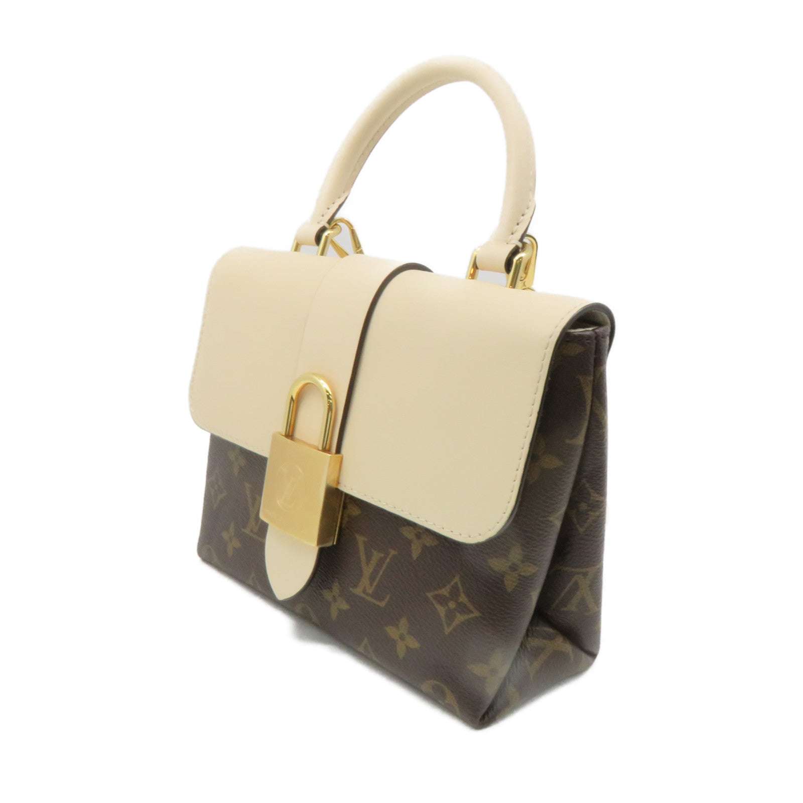 LOUIS VUITTON Monogram Locky BB金扣手挽肩背兩用袋啡色/米白色