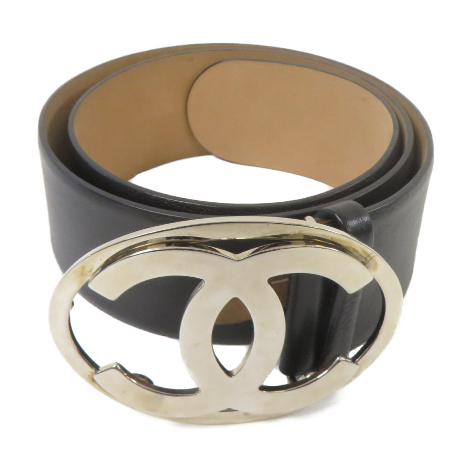 CHANEL 牛皮皮革Belt 80cm金扣皮帶黑色