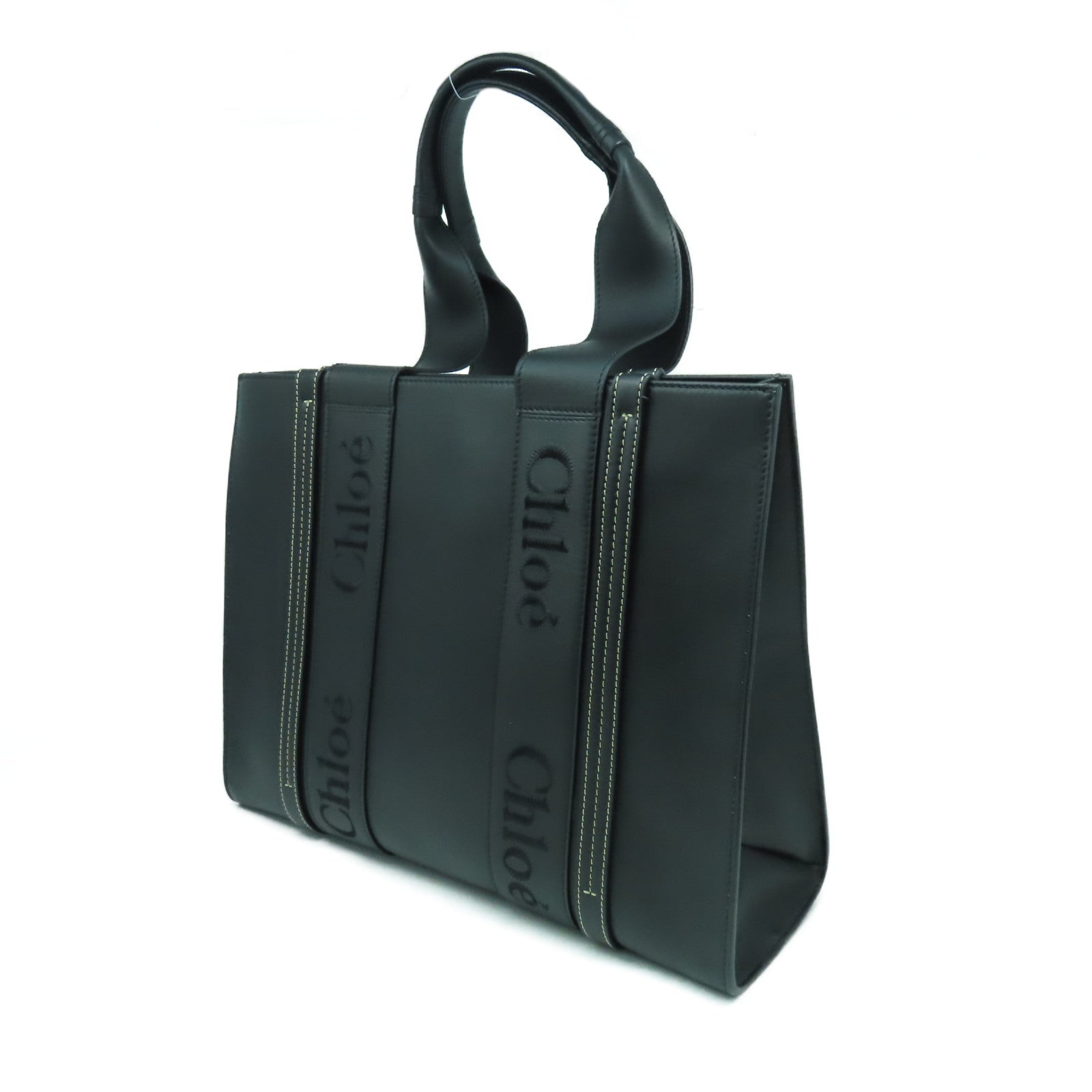 Chloe 牛皮皮革Medium Woody Tote Bag肩背袋黑色
