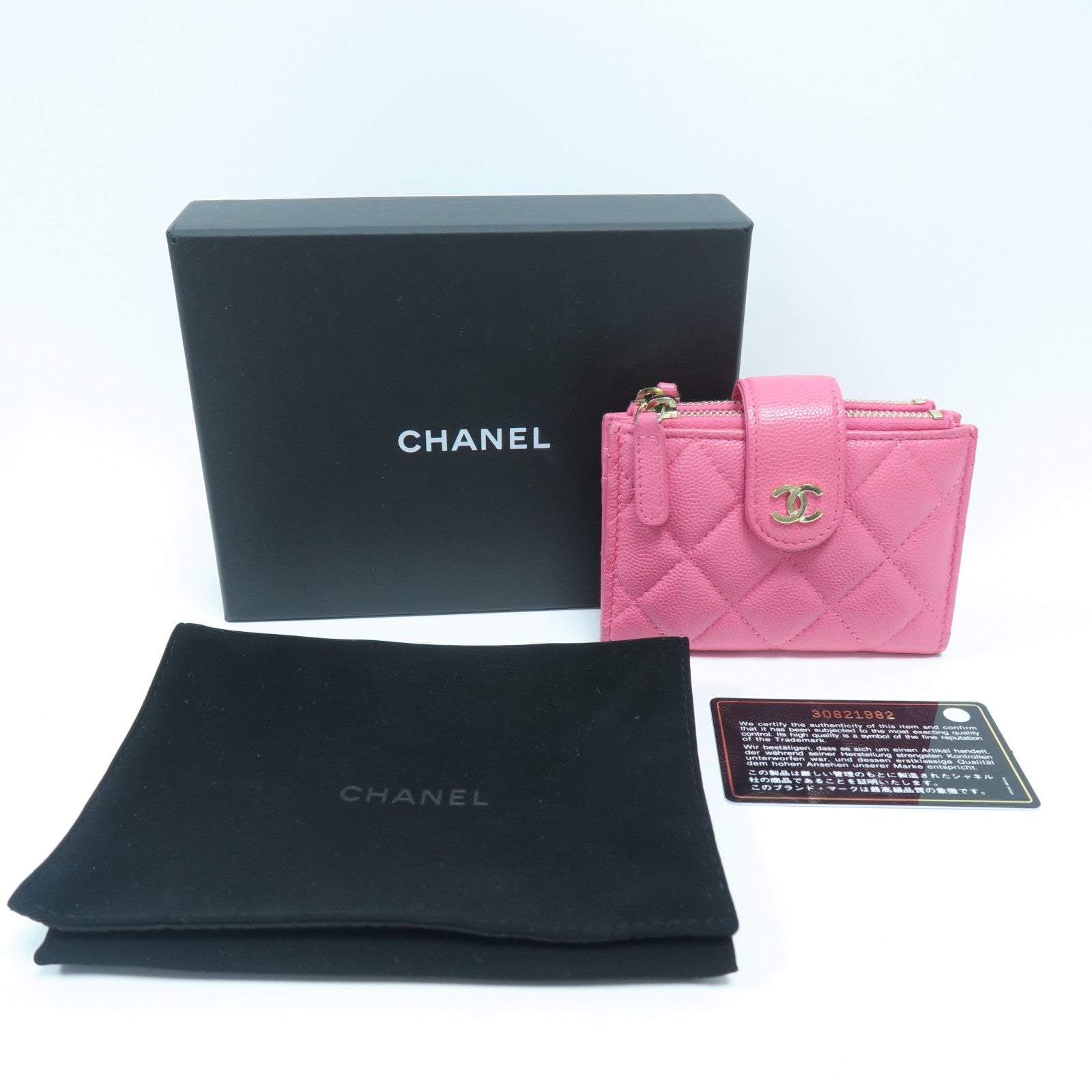 CHANEL 菱格Caviar皮革Card Case金扣卡片套粉紅色