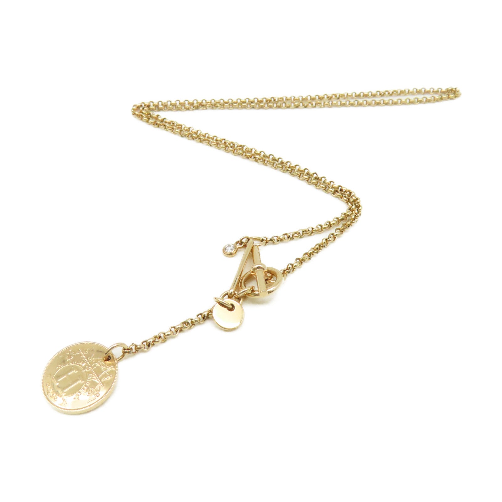 HERMES 18K玫瑰金/0.04ct鑽石Ex-Libris Pendant Necklace項鏈金色