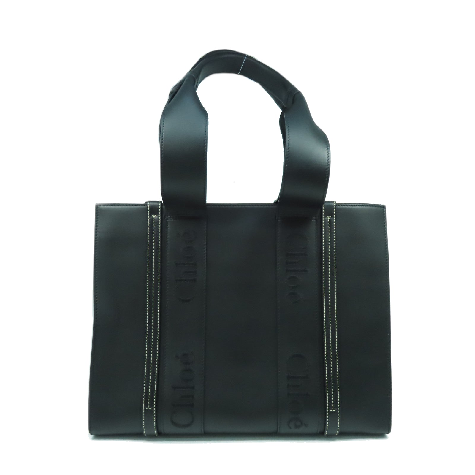 Chloe 牛皮皮革Medium Woody Tote Bag肩背袋黑色
