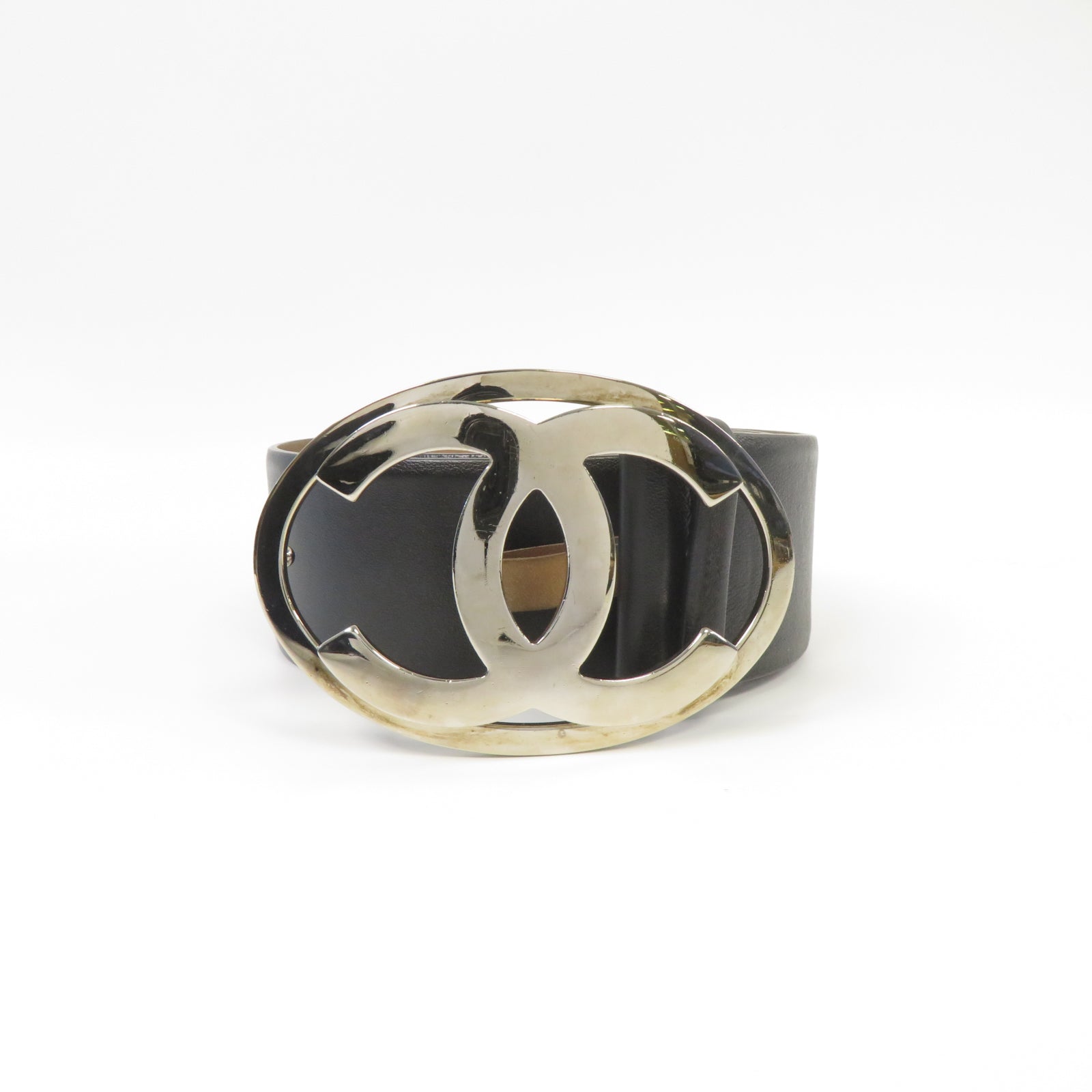 CHANEL 牛皮皮革Belt 80cm金扣皮帶黑色