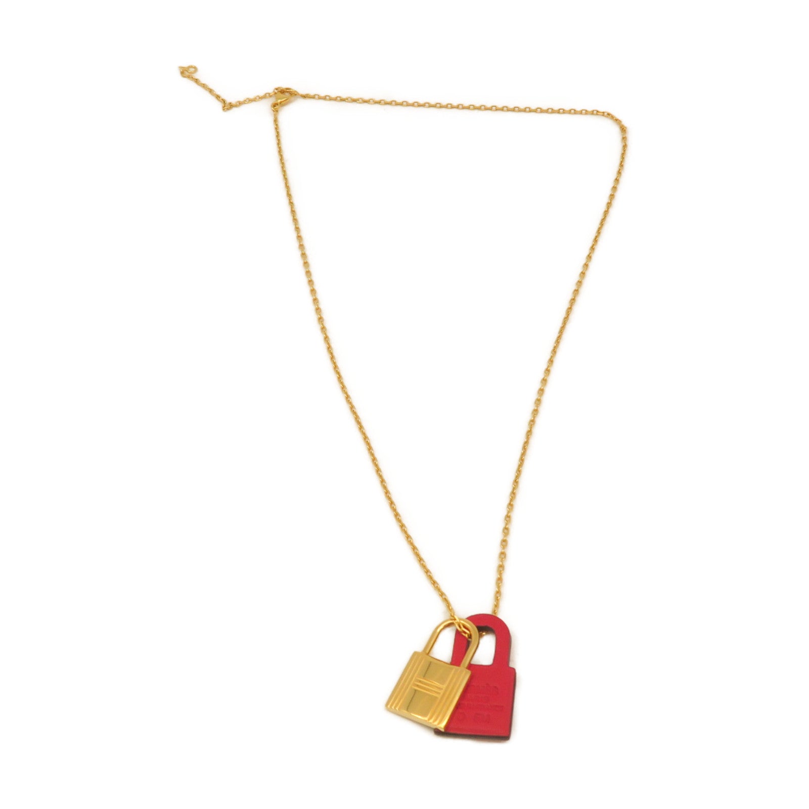 HERMES Metal Necklace Red/Gold