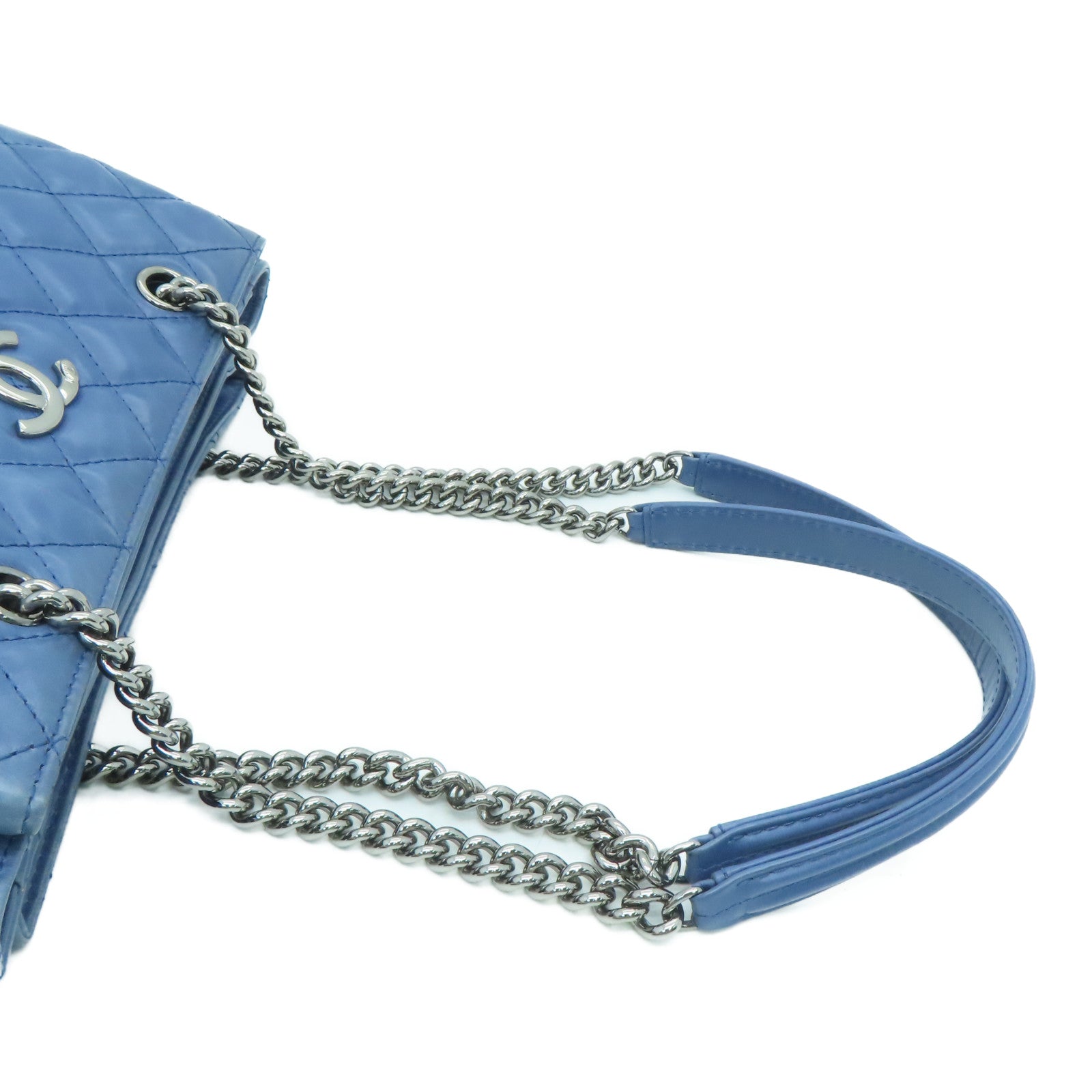 CHANEL 【激減優惠】菱格牛皮皮革Chain Shoulder銀扣肩背袋藍色