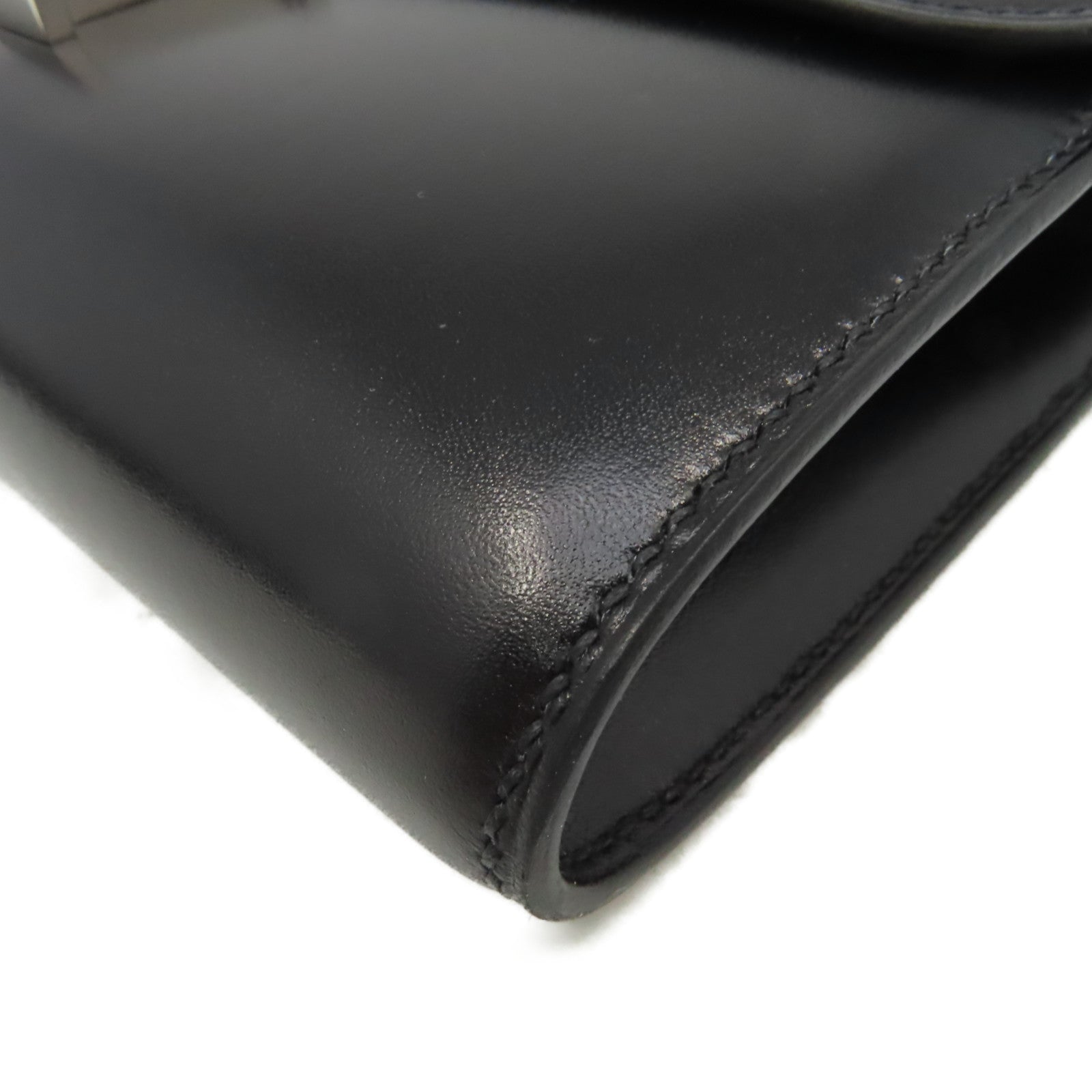 HERMES Box Calf皮革Constance To Go Clutch Shoulder Bag銀扣手拿肩背兩用袋Noir黑色