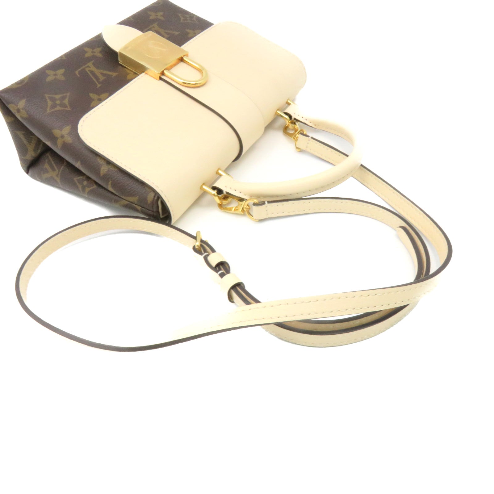 LOUIS VUITTON Monogram Locky BB金扣手挽肩背兩用袋啡色/米白色