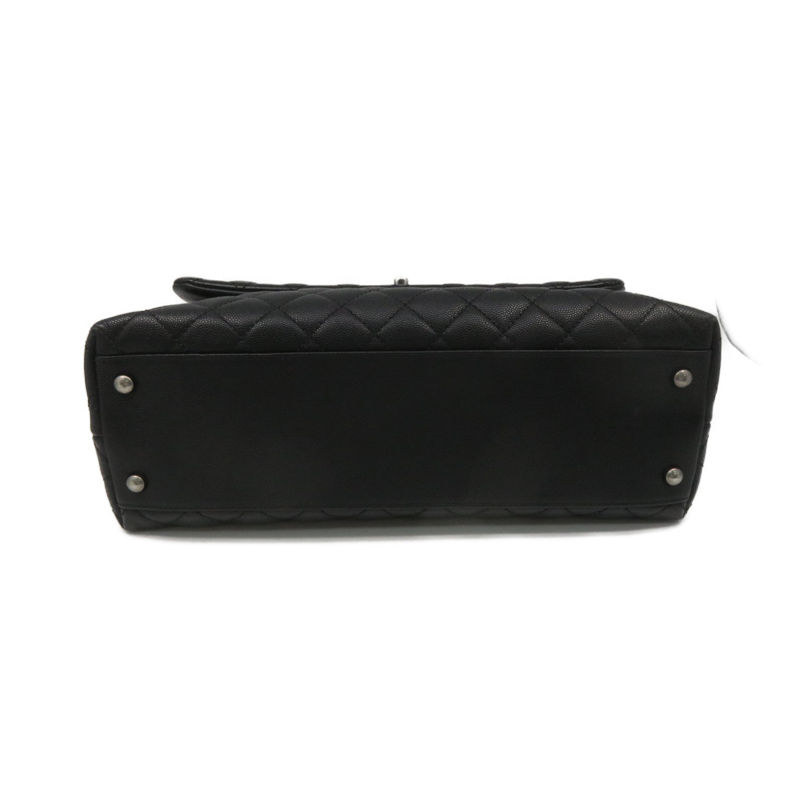 CHANEL Caviar皮革/蜥蝪皮革Coco Handle Large 2Way Shoulder Bag银扣链带手挽肩背两用袋黑色