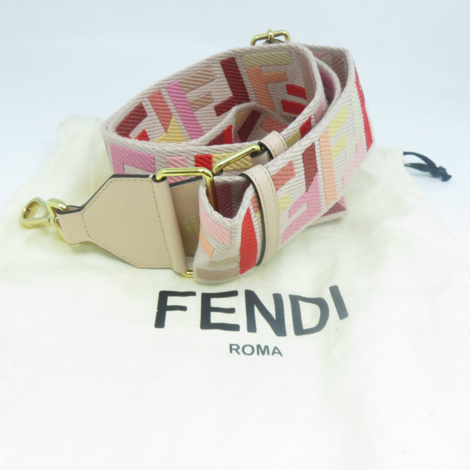 FENDI 帆布Shoulder Strap金扣肩帶粉紅色