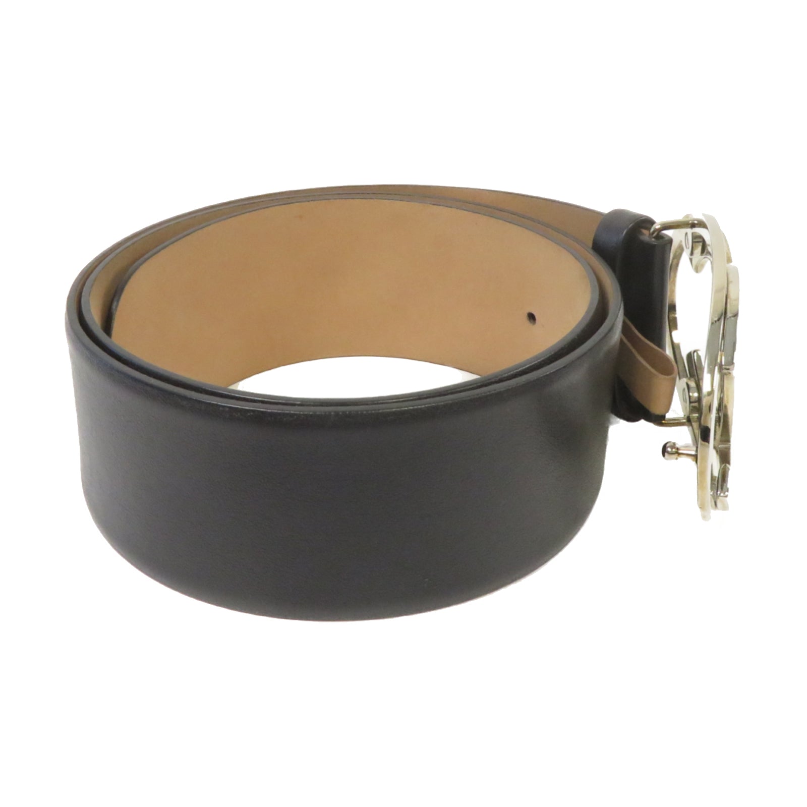CHANEL 牛皮皮革Belt 80cm金扣皮帶黑色