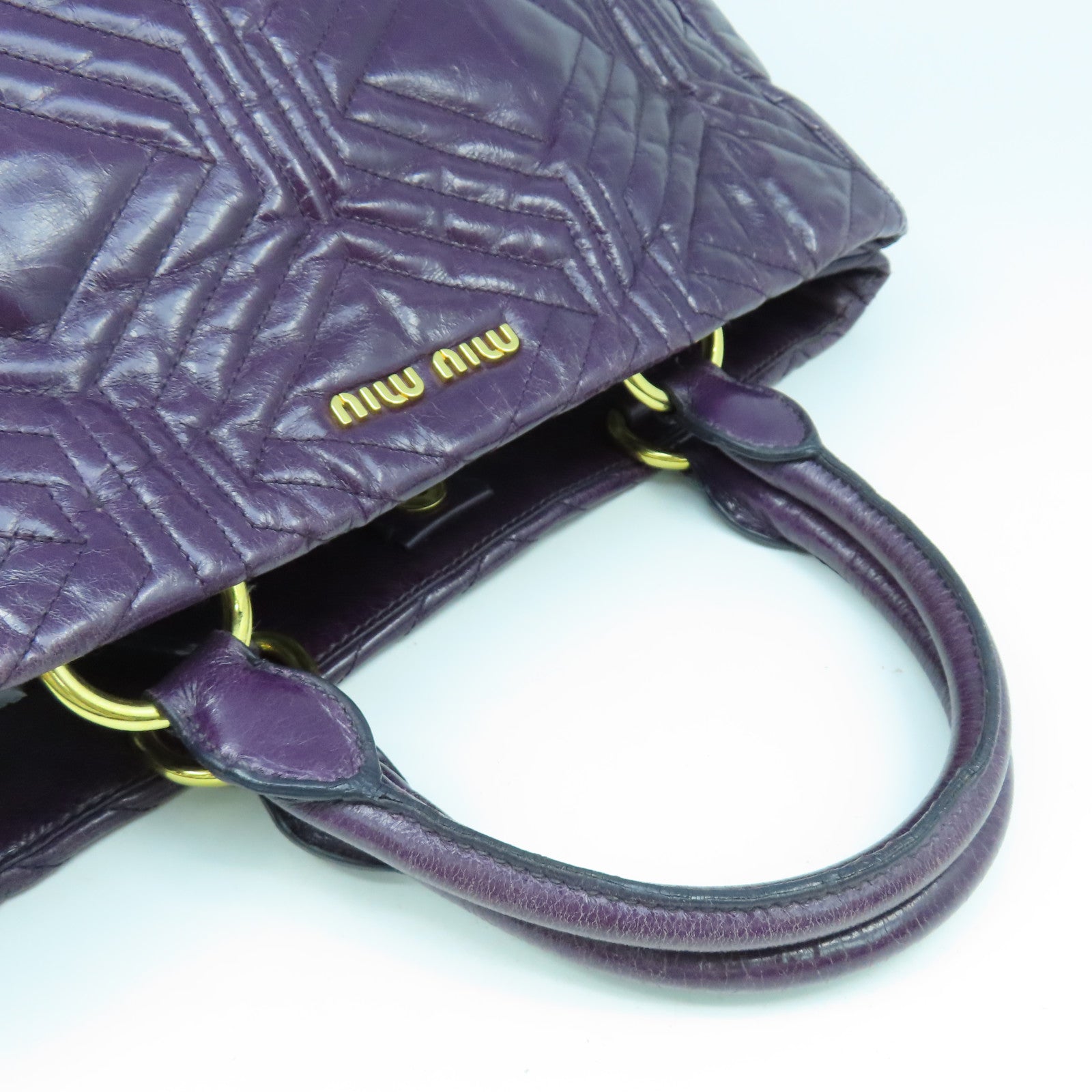 Miu Miu 【激減優惠】牛皮皮革2 Way Shoulder Bag金扣手挽肩背兩用袋紫色