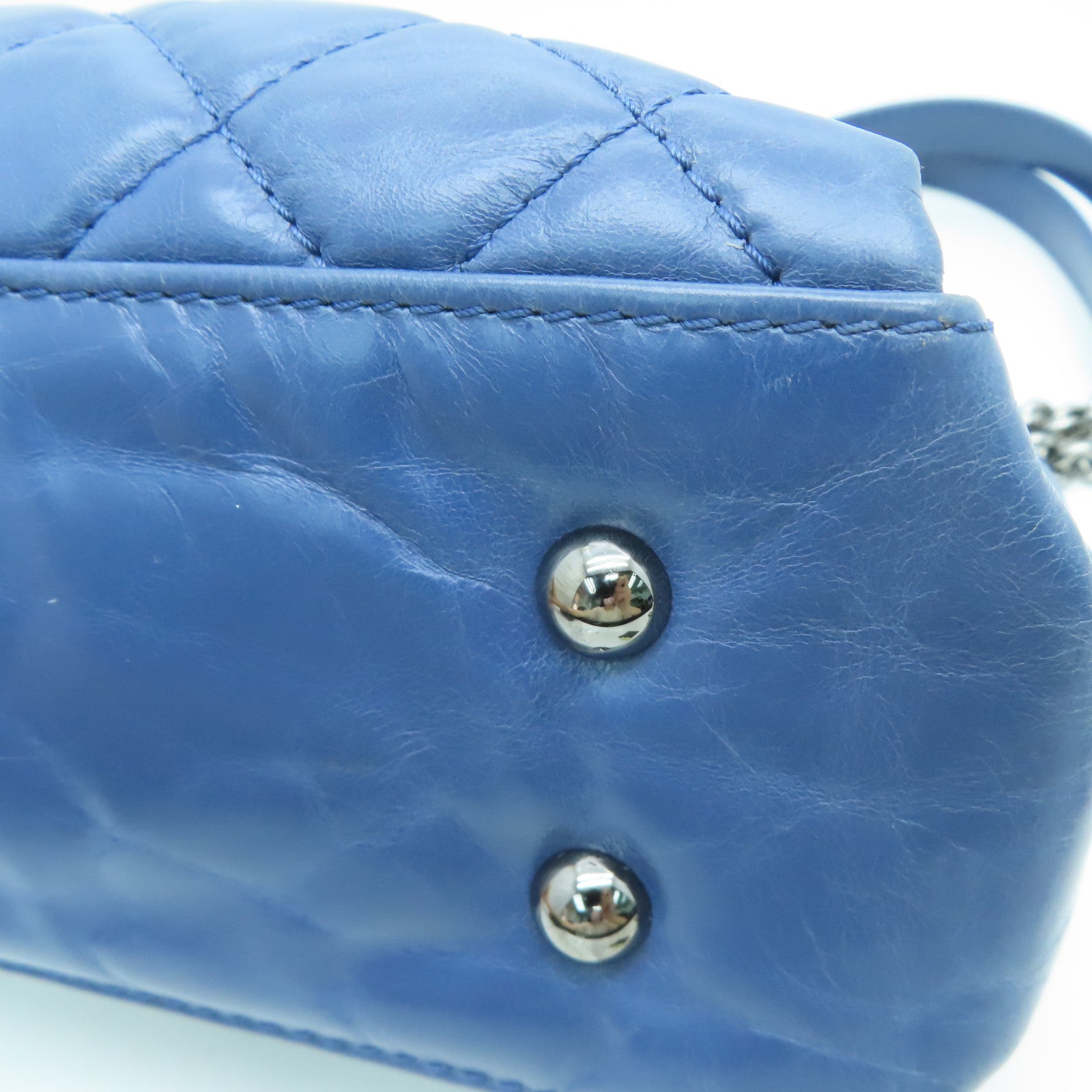 CHANEL 【激減優惠】菱格牛皮皮革Chain Shoulder銀扣肩背袋藍色