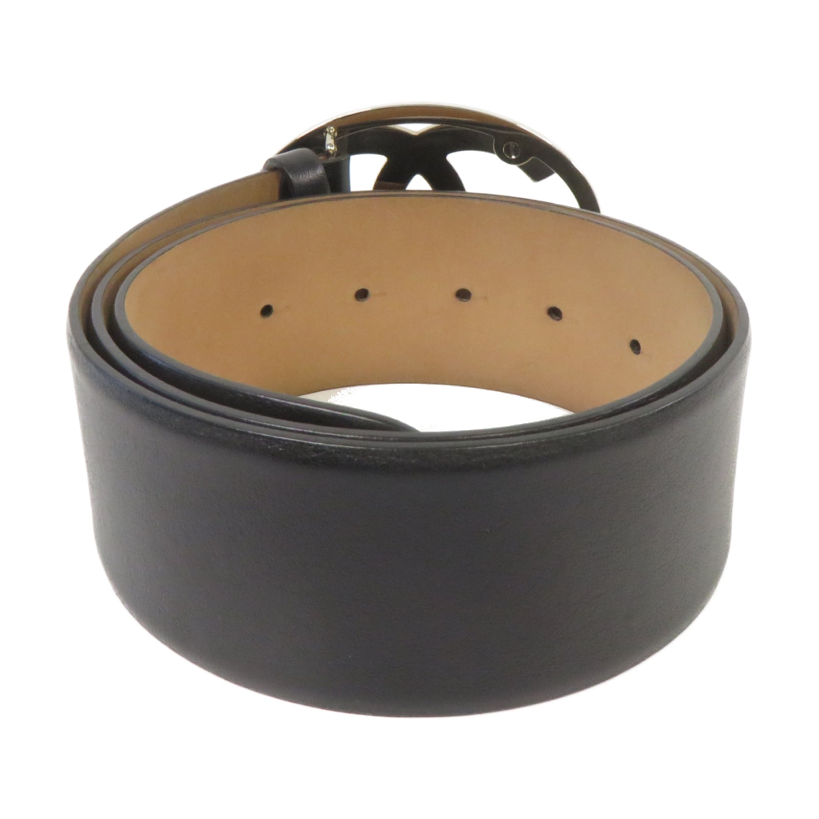 CHANEL 牛皮皮革Belt 80cm金扣皮帶黑色